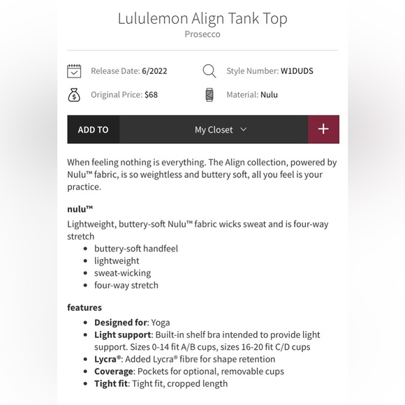 Lululemon Align Tank Top. Size 4. NWT! - Picture 7 of 9